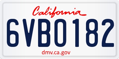 CA license plate 6VBO182