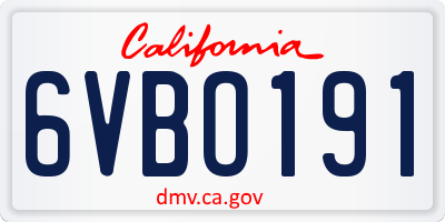 CA license plate 6VBO191