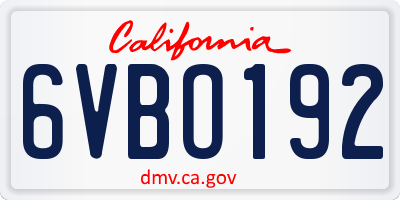 CA license plate 6VBO192