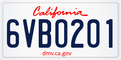 CA license plate 6VBO201