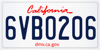 CA license plate 6VBO206