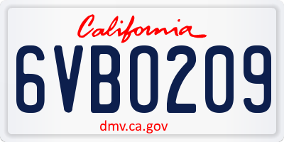 CA license plate 6VBO209