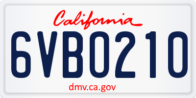 CA license plate 6VBO210