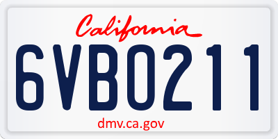 CA license plate 6VBO211