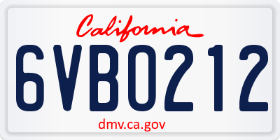 CA license plate 6VBO212