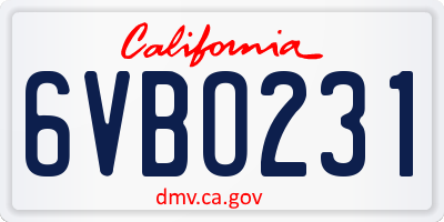 CA license plate 6VBO231