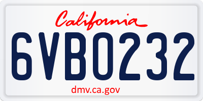 CA license plate 6VBO232