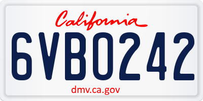 CA license plate 6VBO242