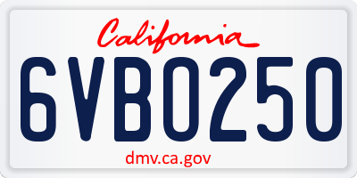 CA license plate 6VBO250