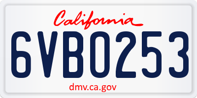 CA license plate 6VBO253