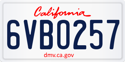 CA license plate 6VBO257
