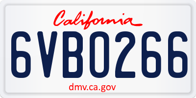 CA license plate 6VBO266