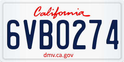 CA license plate 6VBO274