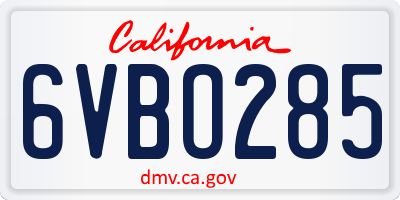 CA license plate 6VBO285
