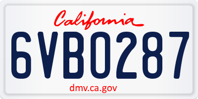 CA license plate 6VBO287
