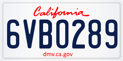 CA license plate 6VBO289