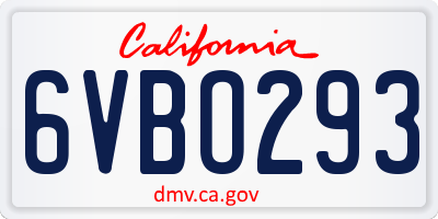 CA license plate 6VBO293