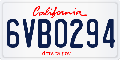 CA license plate 6VBO294
