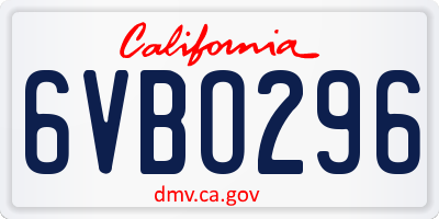 CA license plate 6VBO296