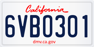 CA license plate 6VBO301