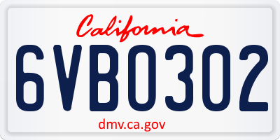 CA license plate 6VBO302