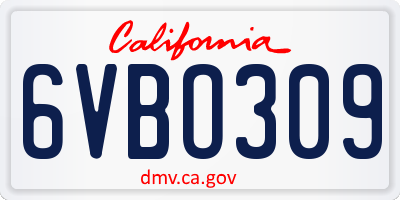 CA license plate 6VBO309