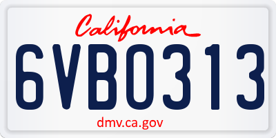 CA license plate 6VBO313