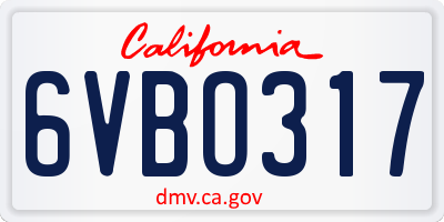 CA license plate 6VBO317
