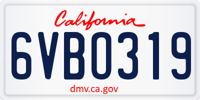 CA license plate 6VBO319