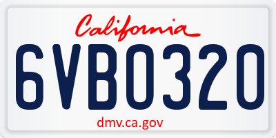 CA license plate 6VBO320