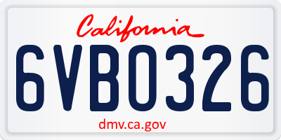 CA license plate 6VBO326