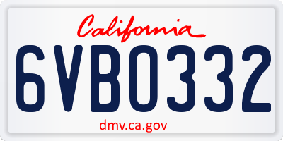 CA license plate 6VBO332