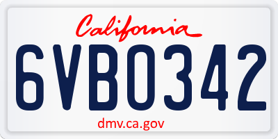 CA license plate 6VBO342
