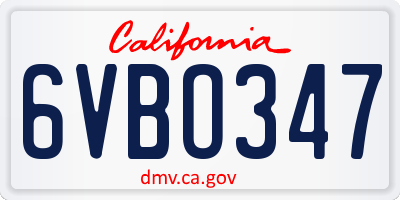 CA license plate 6VBO347
