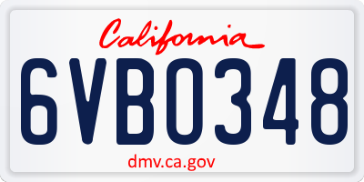 CA license plate 6VBO348