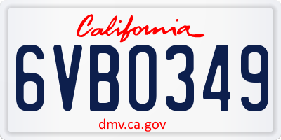 CA license plate 6VBO349