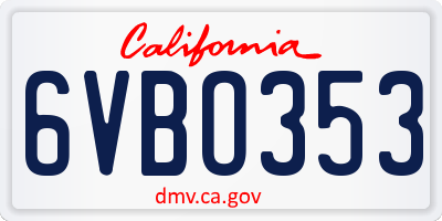 CA license plate 6VBO353