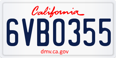 CA license plate 6VBO355
