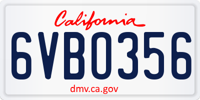 CA license plate 6VBO356