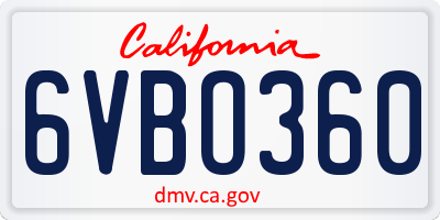 CA license plate 6VBO360