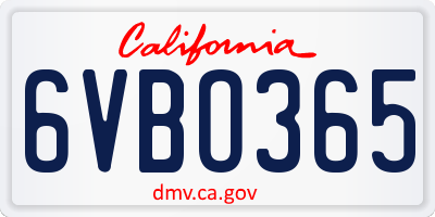 CA license plate 6VBO365