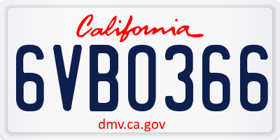 CA license plate 6VBO366