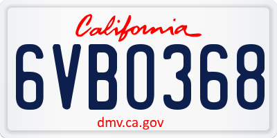 CA license plate 6VBO368