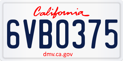 CA license plate 6VBO375