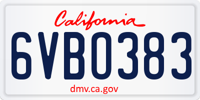 CA license plate 6VBO383