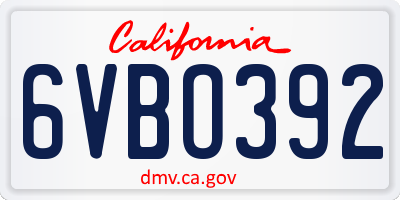 CA license plate 6VBO392