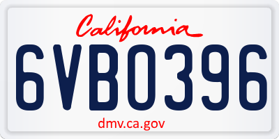 CA license plate 6VBO396