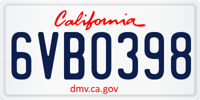 CA license plate 6VBO398