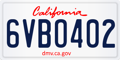 CA license plate 6VBO402
