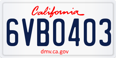 CA license plate 6VBO403